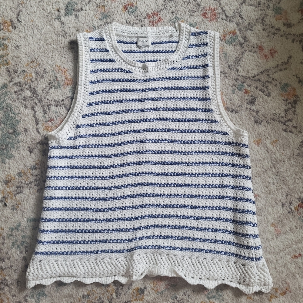 J. Crew Blue Abd White Striped Crochet Tank Top